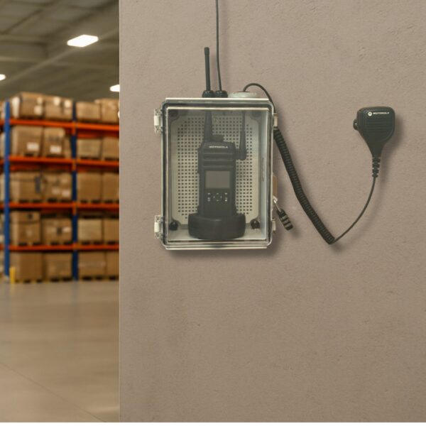 RadioVault Rugged Radio Enclosure with Wired Mic, Lock & USB Power – Made in the USA, Compatible with Motorola Two-Way Radios – Weather-Resistant, Secure, See-Through Front Panel