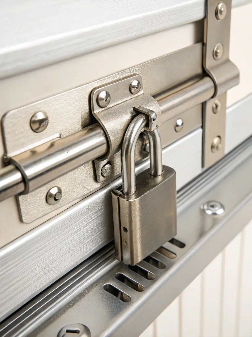 A close-up shot of the RadioVault's locking mechanism, showcasing its robust design and security features. The lock is made of heavy-duty metal and appears tamper-proof.
